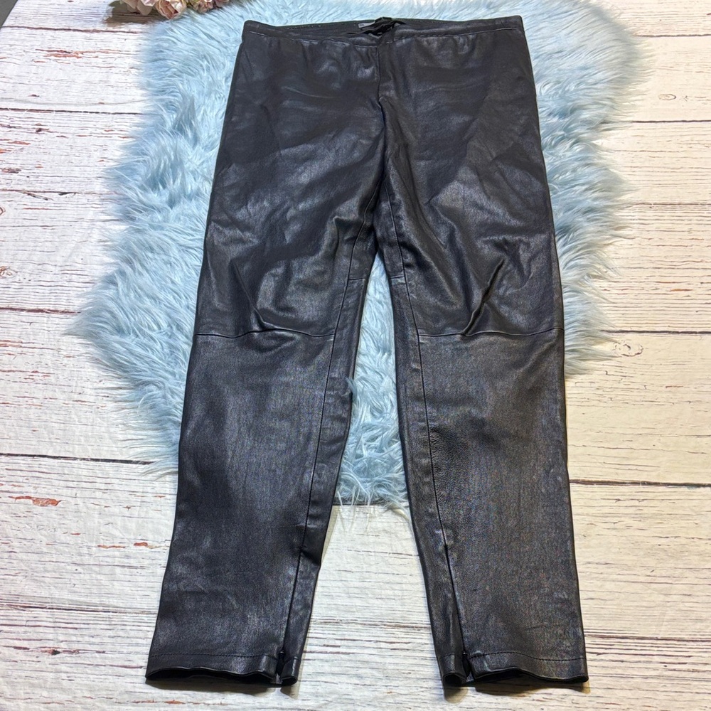 Vince Lambs Leather Black Ankle Zip Legging Pants sz L
